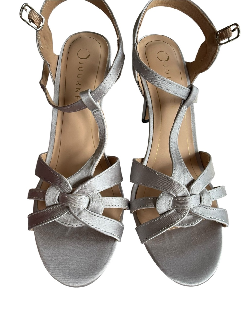 Journee Valry Silver Satin Strappy Heels 10W